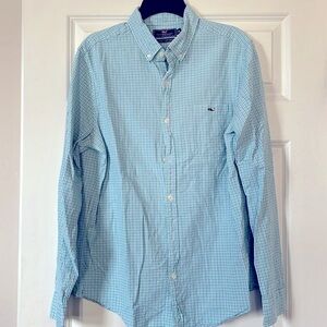 Vineyard Vines slim fit Tucker shirt, blue/green plaid stripe, size M,
